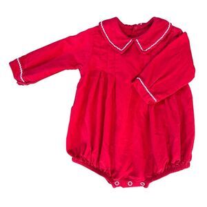 Red Corduroy Long Sleeve Bubble Girls 6M Embroidered Collar Winter Holiday